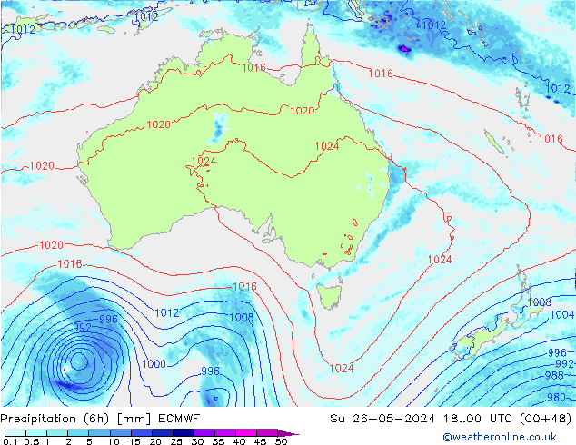 Z500/Rain (+SLP)/Z850 ECMWF  26.05.2024 00 UTC