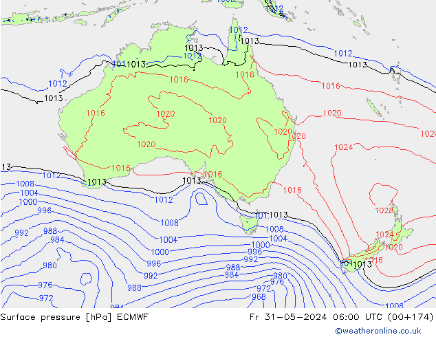 Presión superficial ECMWF vie 31.05.2024 06 UTC