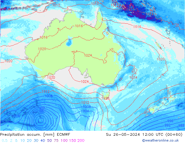 Precipitation accum. ECMWF nie. 26.05.2024 12 UTC