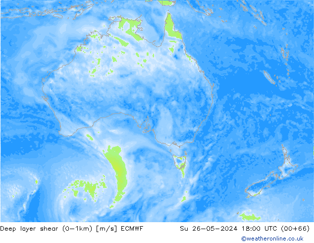 Deep layer shear (0-1km) ECMWF dim 26.05.2024 18 UTC