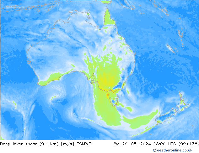 Deep layer shear (0-1km) ECMWF Qua 29.05.2024 18 UTC