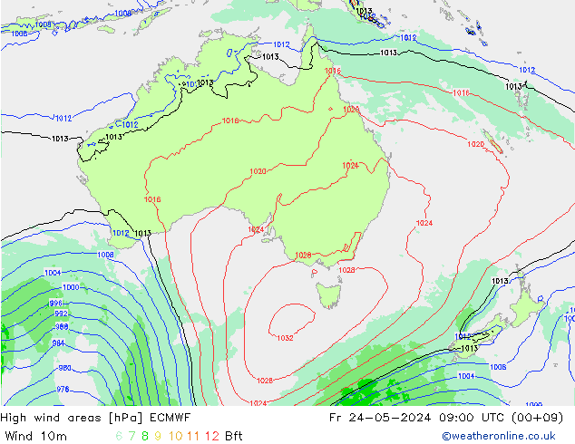 Windvelden ECMWF vr 24.05.2024 09 UTC