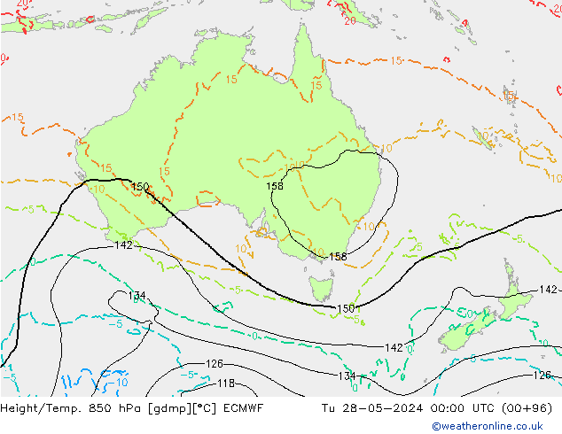 Hoogte/Temp. 850 hPa ECMWF di 28.05.2024 00 UTC