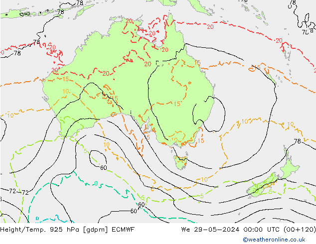 Hoogte/Temp. 925 hPa ECMWF wo 29.05.2024 00 UTC