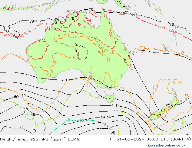 Height/Temp. 925 hPa ECMWF Fr 31.05.2024 06 UTC