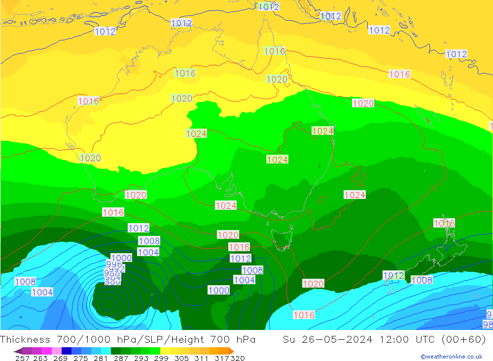 Thck 700-1000 hPa ECMWF Dom 26.05.2024 12 UTC