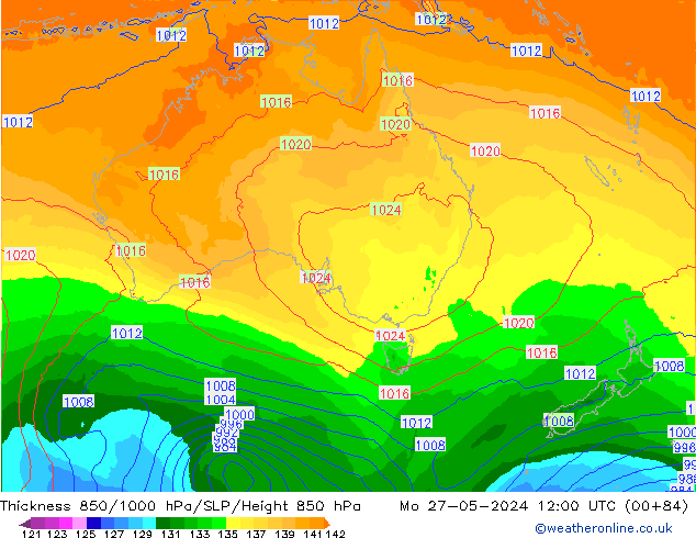 Thck 850-1000 hPa ECMWF Mo 27.05.2024 12 UTC