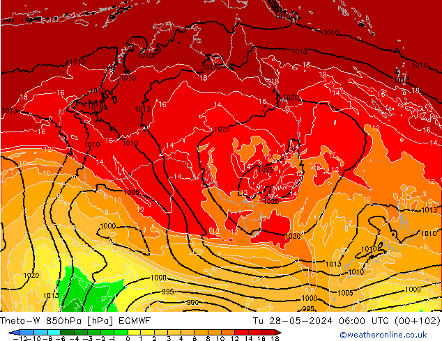 Theta-W 850hPa ECMWF di 28.05.2024 06 UTC