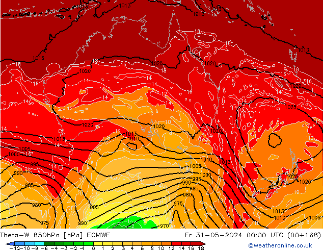 Theta-W 850hPa ECMWF Pá 31.05.2024 00 UTC