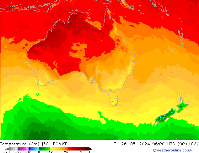 Temperature (2m) ECMWF Tu 28.05.2024 06 UTC