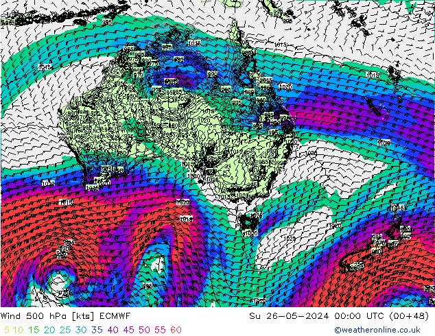 Wind 500 hPa ECMWF zo 26.05.2024 00 UTC