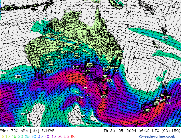 wiatr 700 hPa ECMWF czw. 30.05.2024 06 UTC