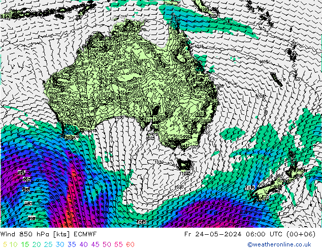 Wind 850 hPa ECMWF Fr 24.05.2024 06 UTC