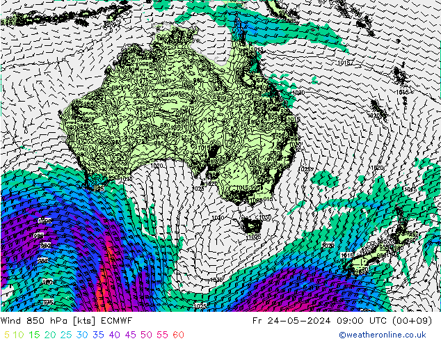 ветер 850 гПа ECMWF пт 24.05.2024 09 UTC