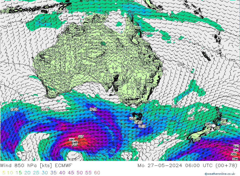 Wind 850 hPa ECMWF Mo 27.05.2024 06 UTC