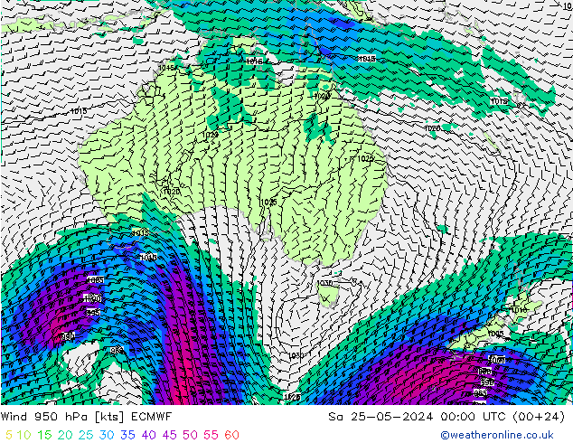 Wind 950 hPa ECMWF Sa 25.05.2024 00 UTC