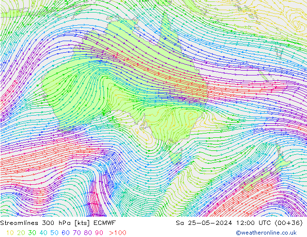 Streamlines 300 hPa ECMWF Sa 25.05.2024 12 UTC