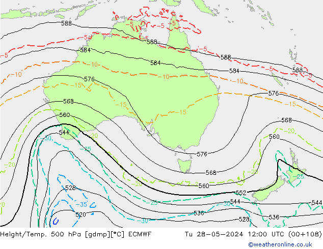 Z500/Rain (+SLP)/Z850 ECMWF Tu 28.05.2024 12 UTC