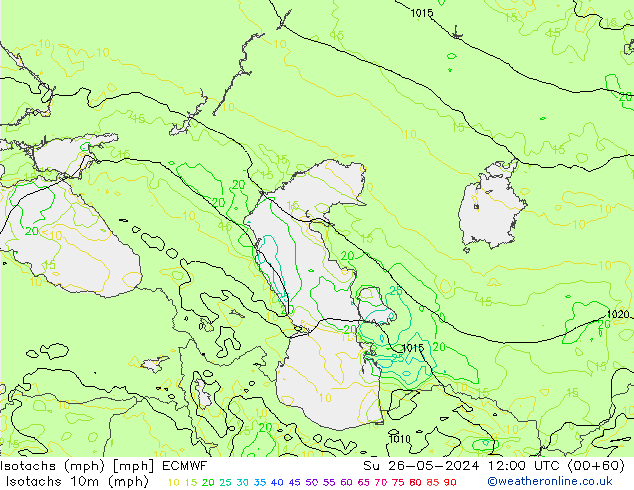 Izotacha (mph) ECMWF nie. 26.05.2024 12 UTC