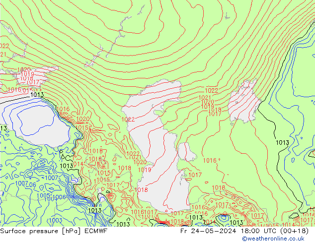 Atmosférický tlak ECMWF Pá 24.05.2024 18 UTC