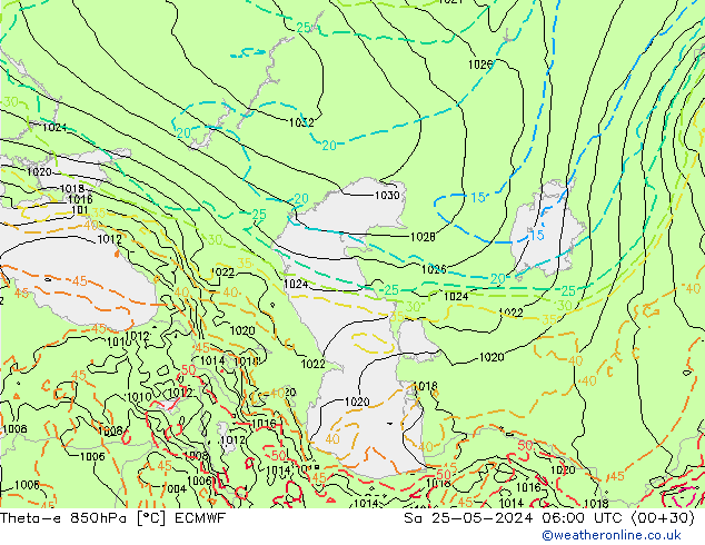 Theta-e 850hPa ECMWF Sa 25.05.2024 06 UTC