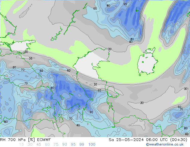 RH 700 hPa ECMWF Sa 25.05.2024 06 UTC