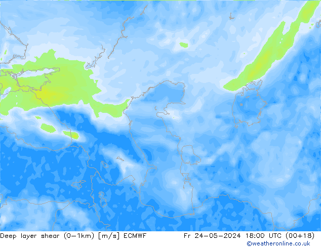 Deep layer shear (0-1km) ECMWF Pá 24.05.2024 18 UTC