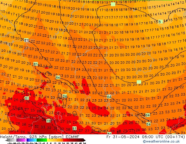 Height/Temp. 925 гПа ECMWF пт 31.05.2024 06 UTC