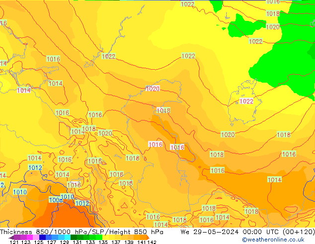 Thck 850-1000 hPa ECMWF We 29.05.2024 00 UTC