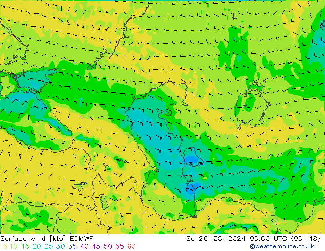 Viento 10 m ECMWF dom 26.05.2024 00 UTC