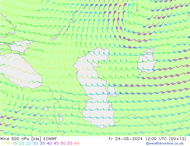 Rüzgar 500 hPa ECMWF Cu 24.05.2024 12 UTC