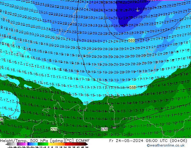 Z500/Yağmur (+YB)/Z850 ECMWF Cu 24.05.2024 06 UTC