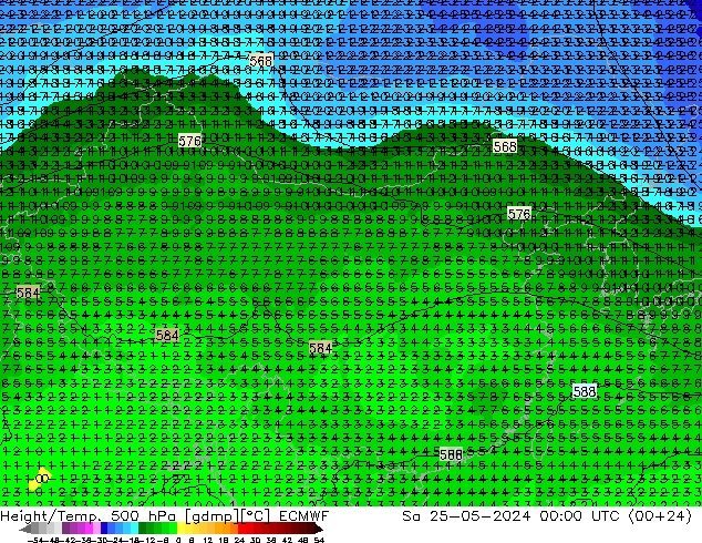 Z500/Rain (+SLP)/Z850 ECMWF сб 25.05.2024 00 UTC