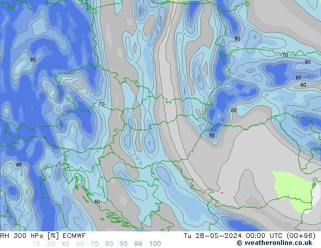 RH 300 hPa ECMWF Tu 28.05.2024 00 UTC