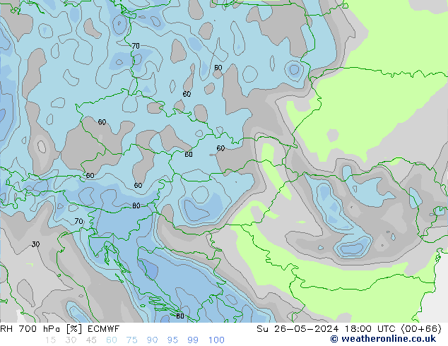 RH 700 hPa ECMWF Ne 26.05.2024 18 UTC