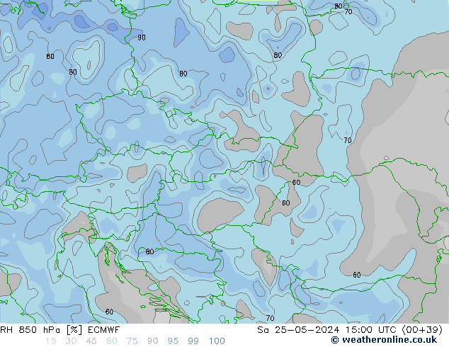 RH 850 гПа ECMWF сб 25.05.2024 15 UTC