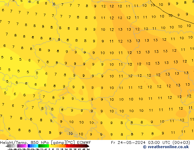 Height/Temp. 850 hPa ECMWF Pá 24.05.2024 03 UTC