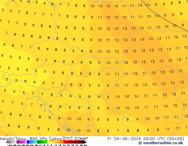 Z500/Yağmur (+YB)/Z850 ECMWF Cu 24.05.2024 06 UTC