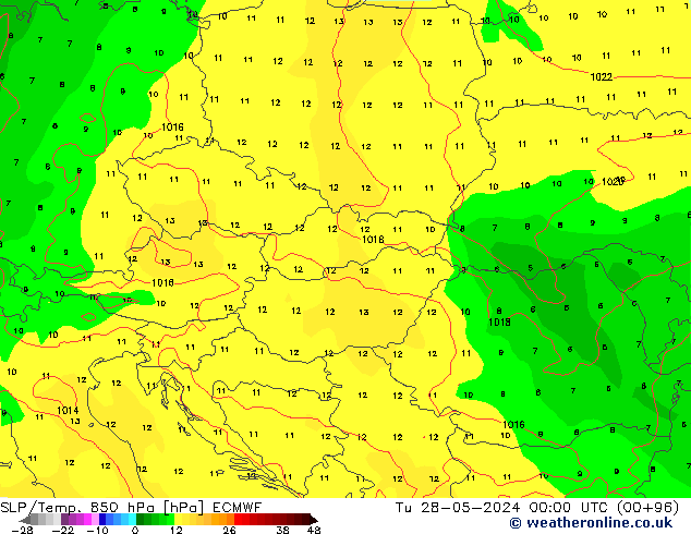 SLP/Temp. 850 гПа ECMWF вт 28.05.2024 00 UTC