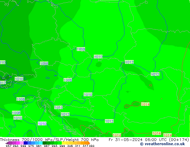 Thck 700-1000 hPa ECMWF Fr 31.05.2024 06 UTC