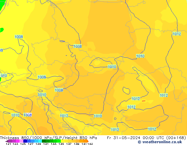 Thck 850-1000 hPa ECMWF ven 31.05.2024 00 UTC