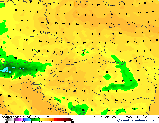 Temperature (2m) ECMWF St 29.05.2024 00 UTC