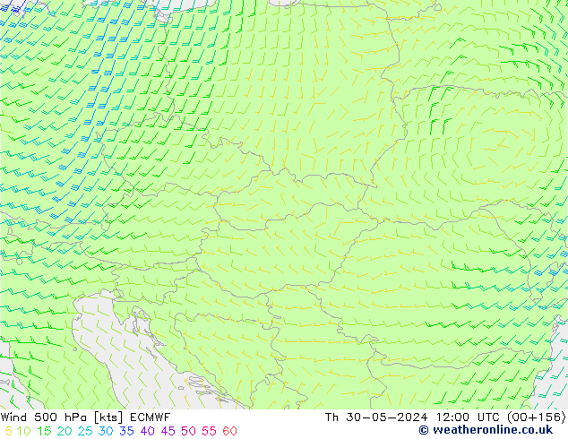 Wind 500 hPa ECMWF Do 30.05.2024 12 UTC