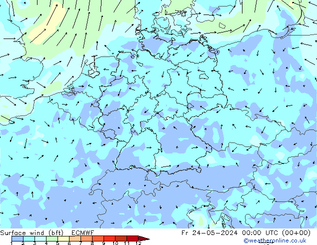 �N 10 米 (bft) ECMWF 星期五 24.05.2024 00 UTC