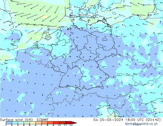  10 m (bft) ECMWF  25.05.2024 18 UTC