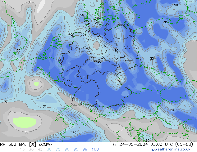 RH 300 hPa ECMWF Sex 24.05.2024 03 UTC