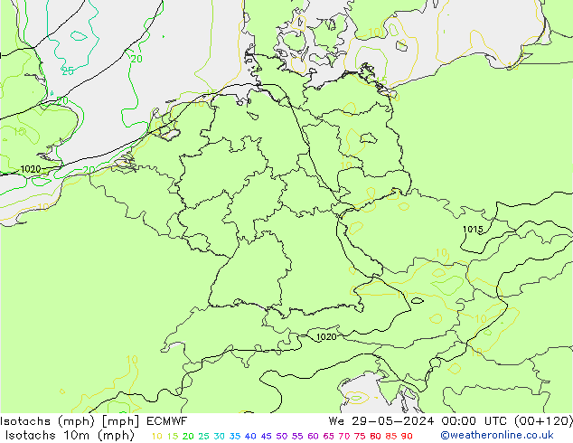 Izotacha (mph) ECMWF śro. 29.05.2024 00 UTC