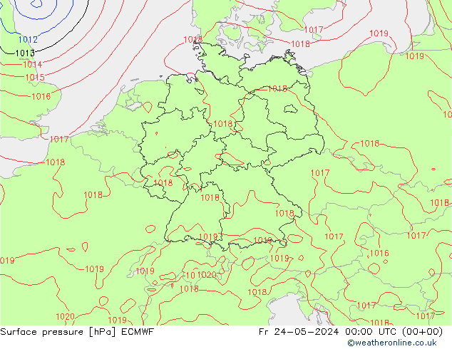 Presión superficial ECMWF vie 24.05.2024 00 UTC