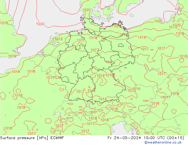 Presión superficial ECMWF vie 24.05.2024 15 UTC