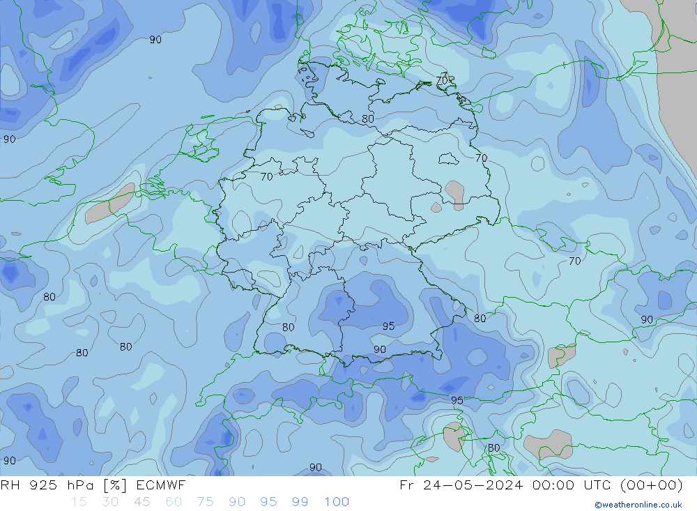 Humidité rel. 925 hPa ECMWF ven 24.05.2024 00 UTC